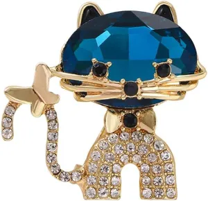 Rhinestone Cat Bowtie Brooch Pin for Women Girls Student Teacher Gold Plated Fashion Birthstone Crystal Butterfly Kitten Animal Brooches Lapel Birthday Holiday Dress Accessories Jewelry Gift