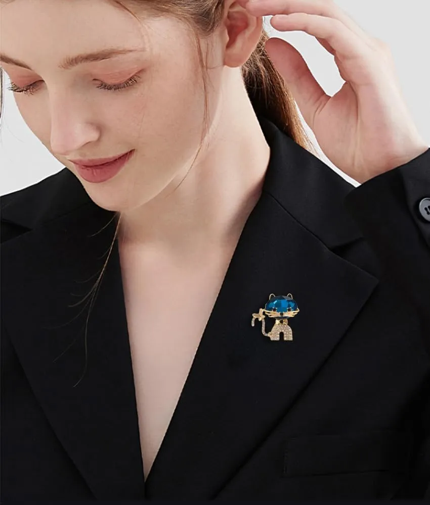 Rhinestone Cat Bowtie Brooch Pin for Women Girls Student Teacher Gold Plated Fashion Birthstone Crystal Butterfly Kitten Animal Brooches Lapel Birthday Holiday Dress Accessories Jewelry Gift