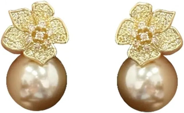 Rhinestone Flower Shell Pearl Stud Earrings for Women Girls 925 Sterling Silver Post Pin Crystal Blossom Camellia Studs Hypoallergenic Elegant Birthday Valentine Wedding Jewelry Gifts