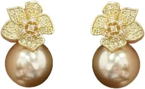 Rhinestone Flower Shell Pearl Stud Earrings for Women Girls 925 Sterling Silver Post Pin Crystal Blossom Camellia Studs Hypoallergenic Elegant Birthday Valentine Wedding Jewelry Gifts