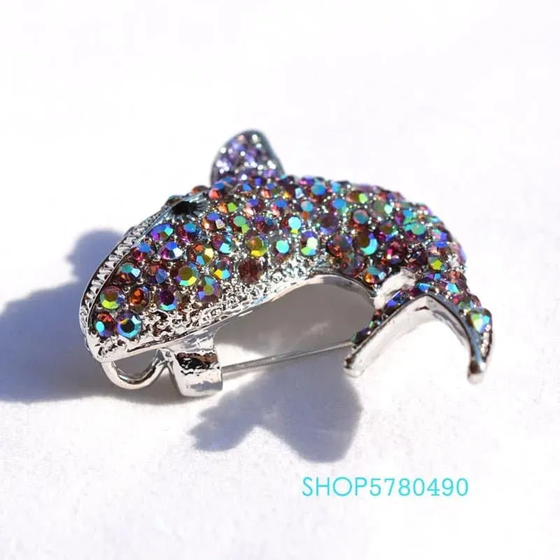 Rhinestone Whale Brooch