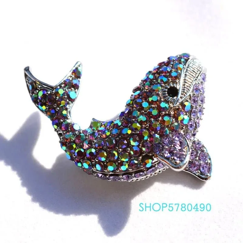 Rhinestone Whale Brooch