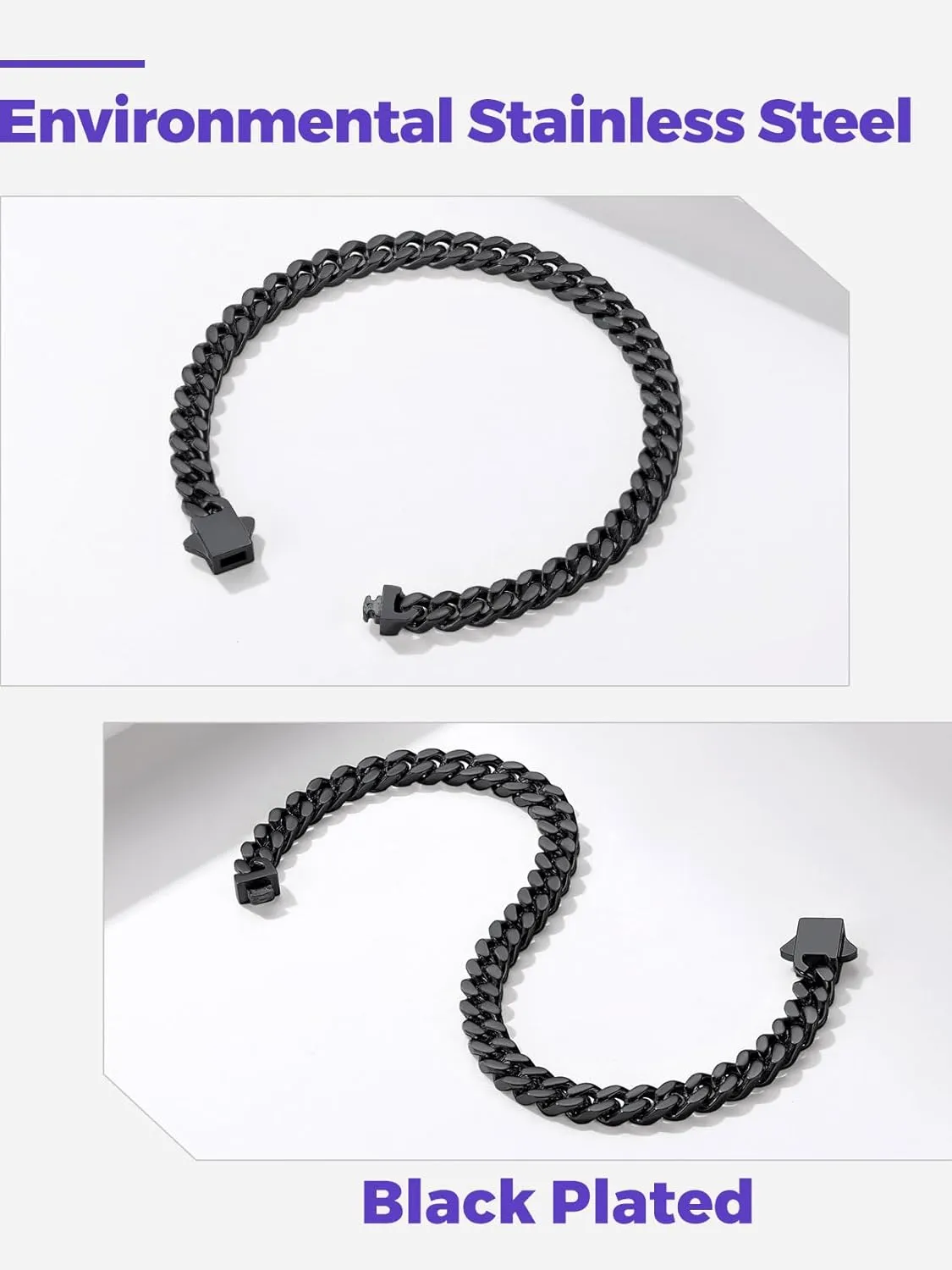Richsteel 5/7/9/12mm Wide Miami Cuban Link Chain Bracelet for Men Women,Father's Day Stainless Steel Chain Bracelet,7.4/8.2/9 Inch Length,Hip Hop Urban Street-wear Jewelry