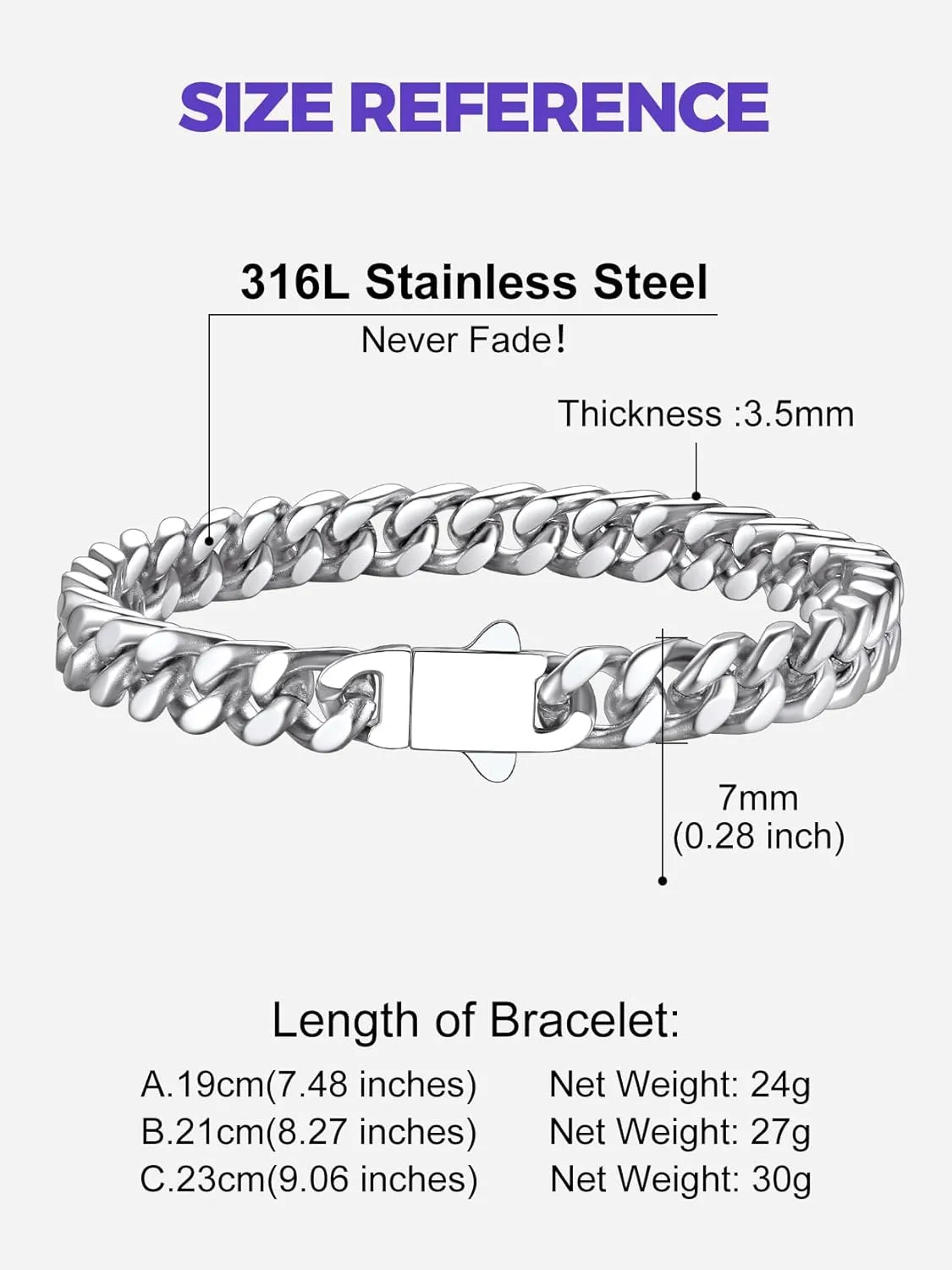 Richsteel 5/7/9/12mm Wide Miami Cuban Link Chain Bracelet for Men Women,Father's Day Stainless Steel Chain Bracelet,7.4/8.2/9 Inch Length,Hip Hop Urban Street-wear Jewelry