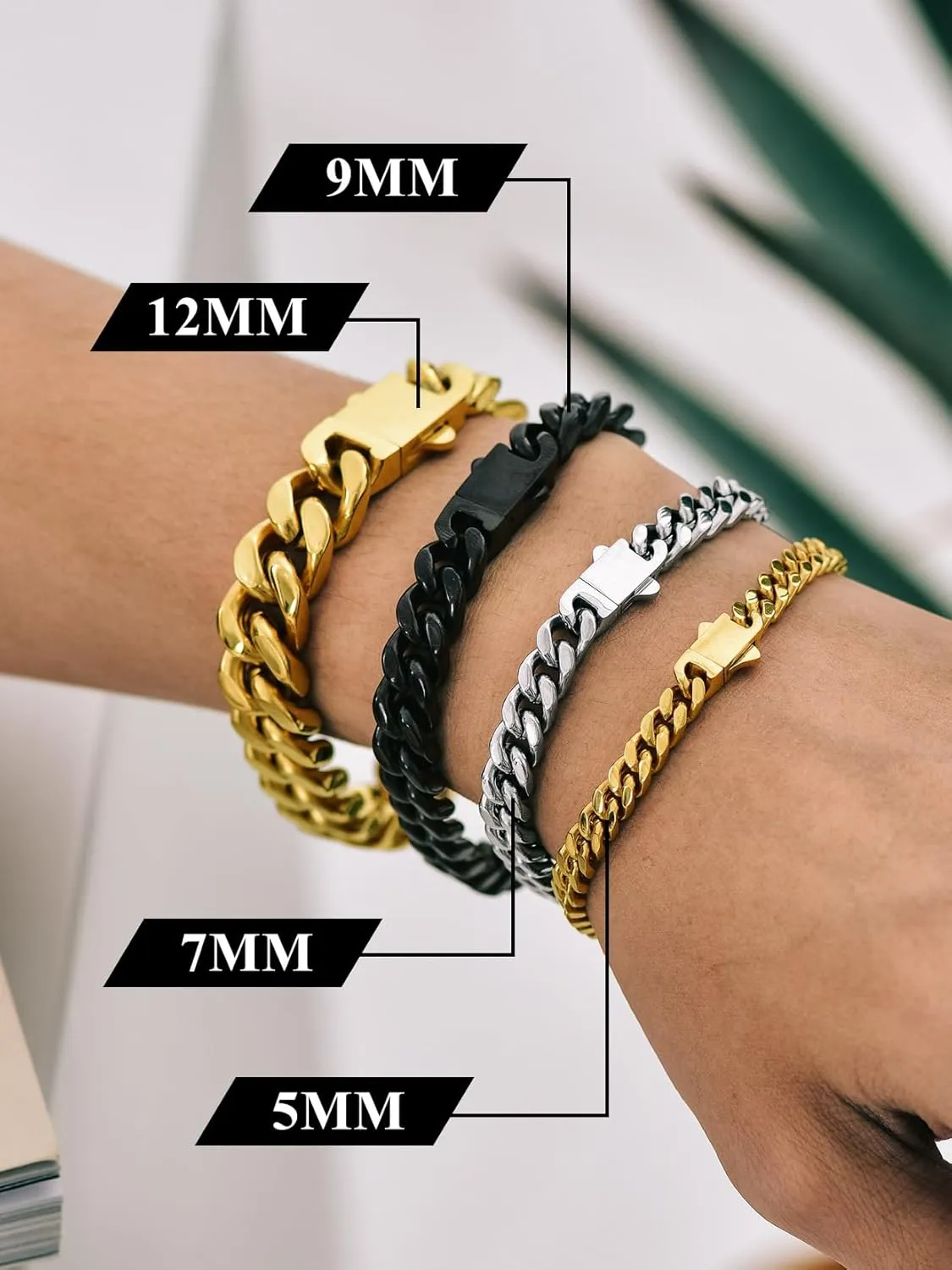 Richsteel 5/7/9/12mm Wide Miami Cuban Link Chain Bracelet for Men Women,Father's Day Stainless Steel Chain Bracelet,7.4/8.2/9 Inch Length,Hip Hop Urban Street-wear Jewelry