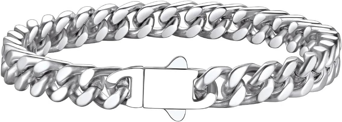 Richsteel 5/7/9/12mm Wide Miami Cuban Link Chain Bracelet for Men Women,Father's Day Stainless Steel Chain Bracelet,7.4/8.2/9 Inch Length,Hip Hop Urban Street-wear Jewelry