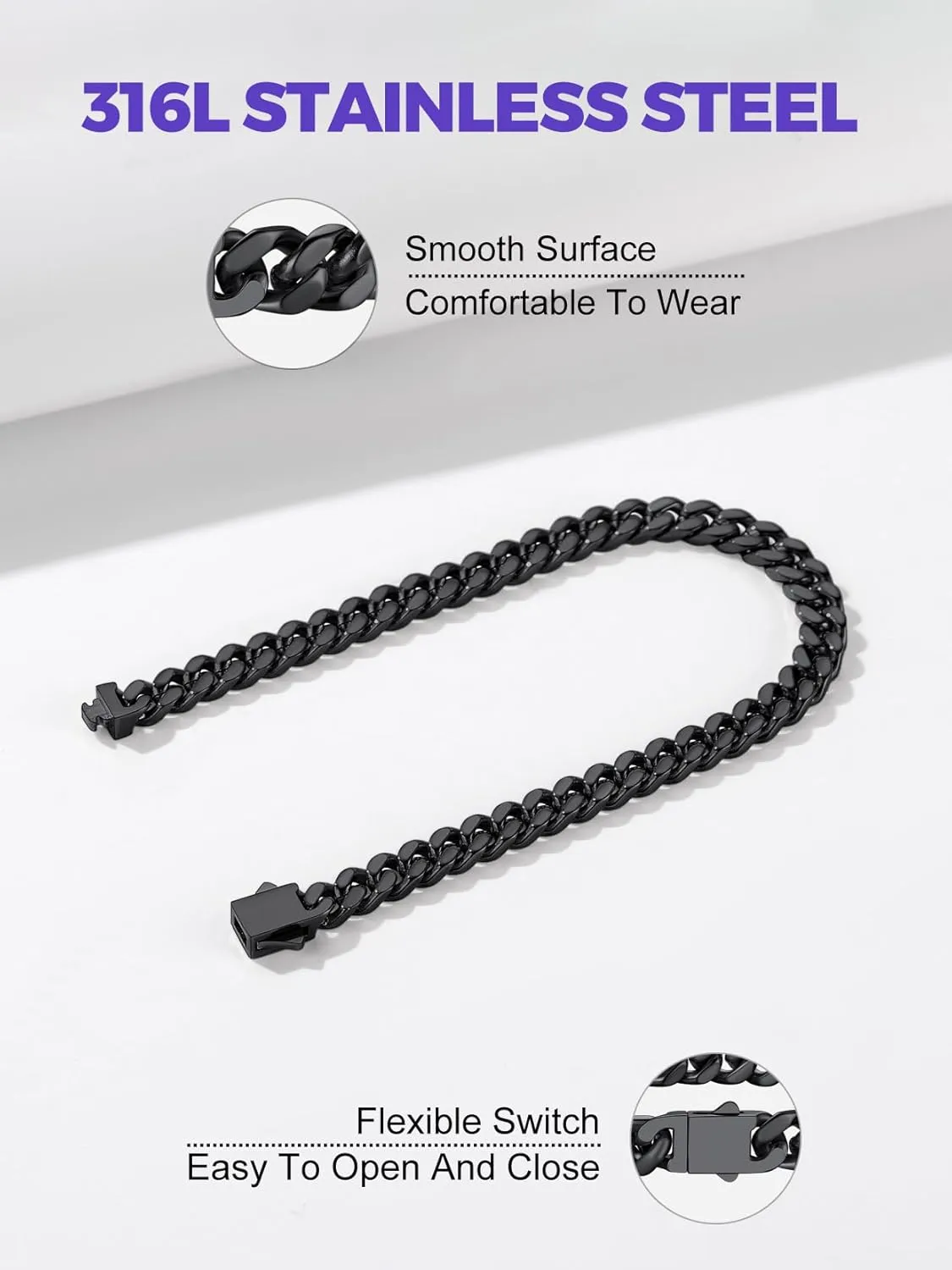Richsteel 5/7/9/12mm Wide Miami Cuban Link Chain Bracelet for Men Women,Father's Day Stainless Steel Chain Bracelet,7.4/8.2/9 Inch Length,Hip Hop Urban Street-wear Jewelry
