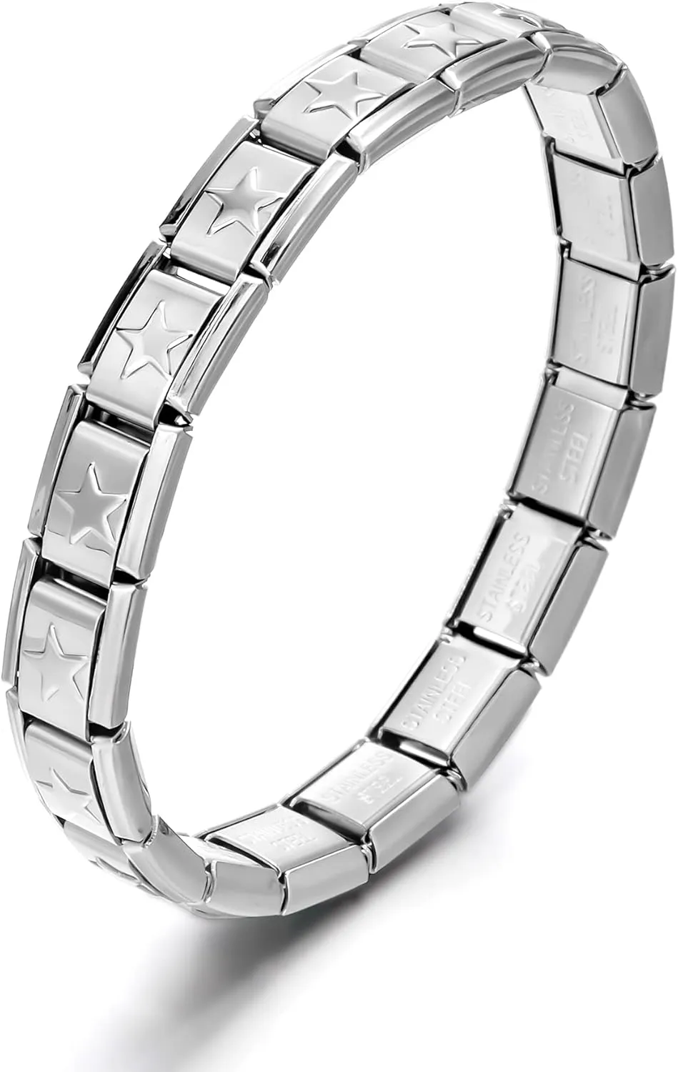 RINHOO 9mm Italian Starter Charm Bracelet Starting Italian Charm Bracelet Link Square Silver Interlocking Stainless Steel Modular Links
