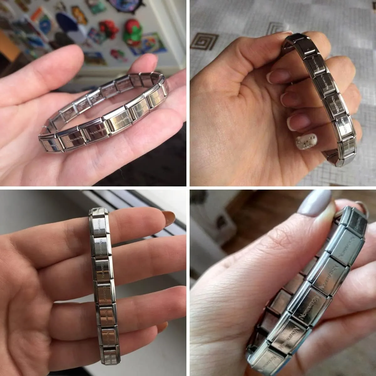 RINHOO 9mm Italian Starter Charm Bracelet Starting Italian Charm Bracelet Link Square Silver Interlocking Stainless Steel Modular Links