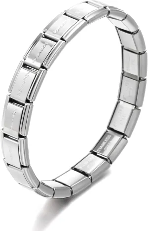 RINHOO 9mm Italian Starter Charm Bracelet Starting Italian Charm Bracelet Link Square Silver Interlocking Stainless Steel Modular Links