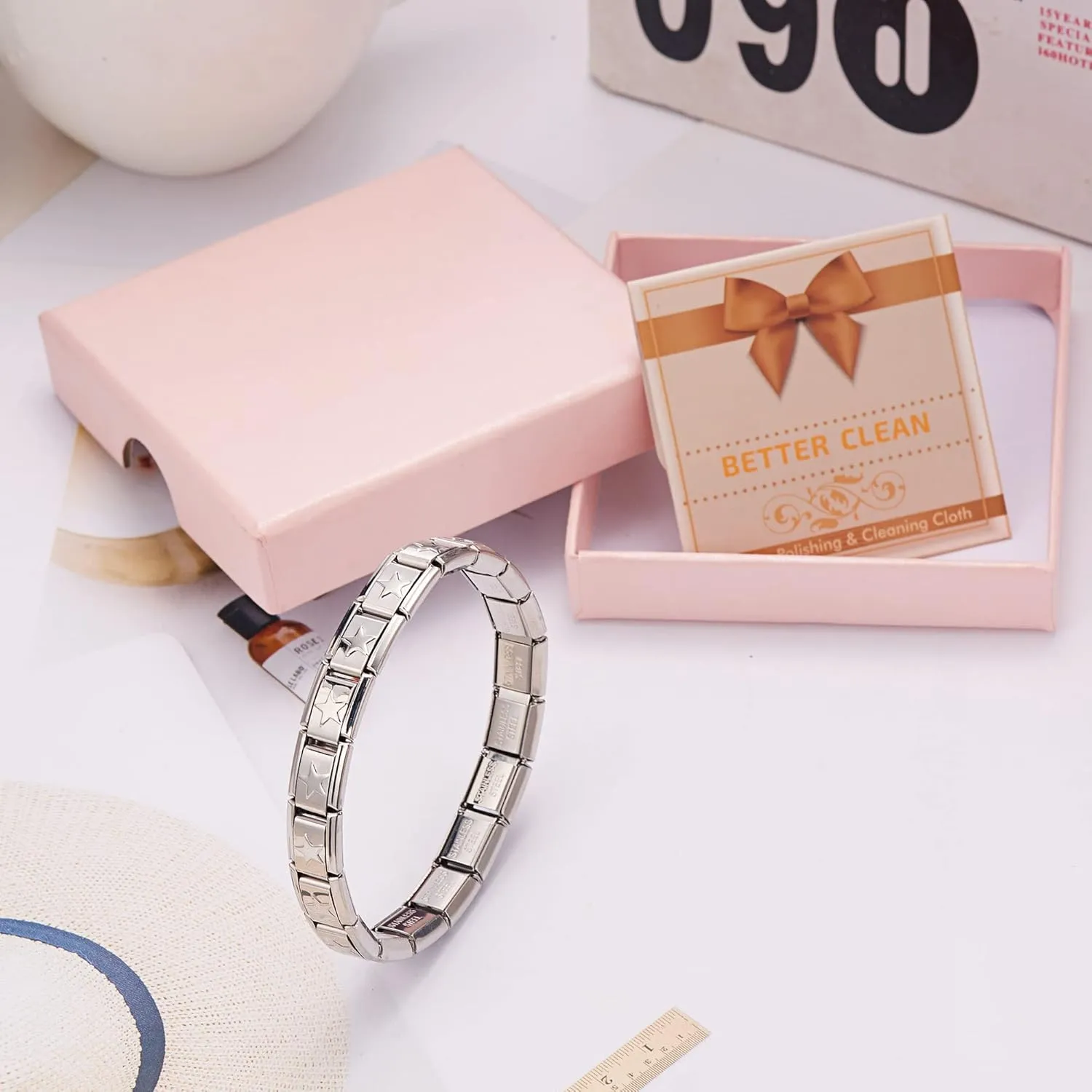 RINHOO 9mm Italian Starter Charm Bracelet Starting Italian Charm Bracelet Link Square Silver Interlocking Stainless Steel Modular Links