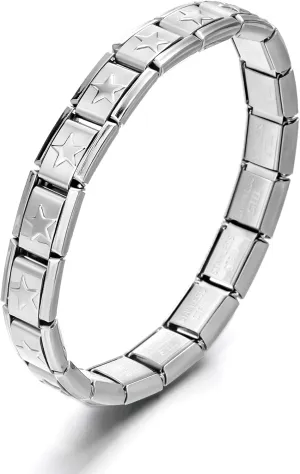 RINHOO 9mm Italian Starter Charm Bracelet Starting Italian Charm Bracelet Link Square Silver Interlocking Stainless Steel Modular Links