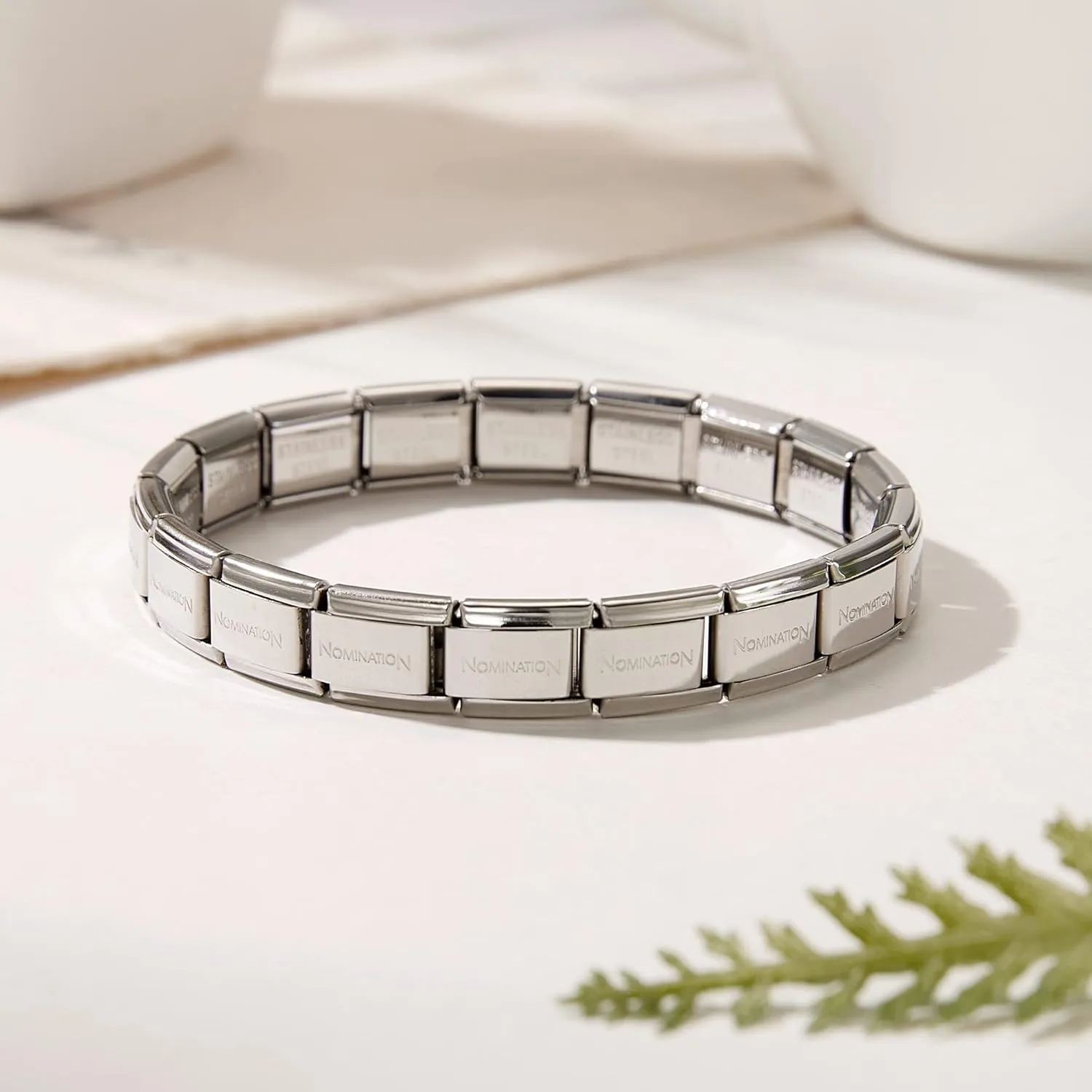 RINHOO 9mm Italian Starter Charm Bracelet Starting Italian Charm Bracelet Link Square Silver Interlocking Stainless Steel Modular Links