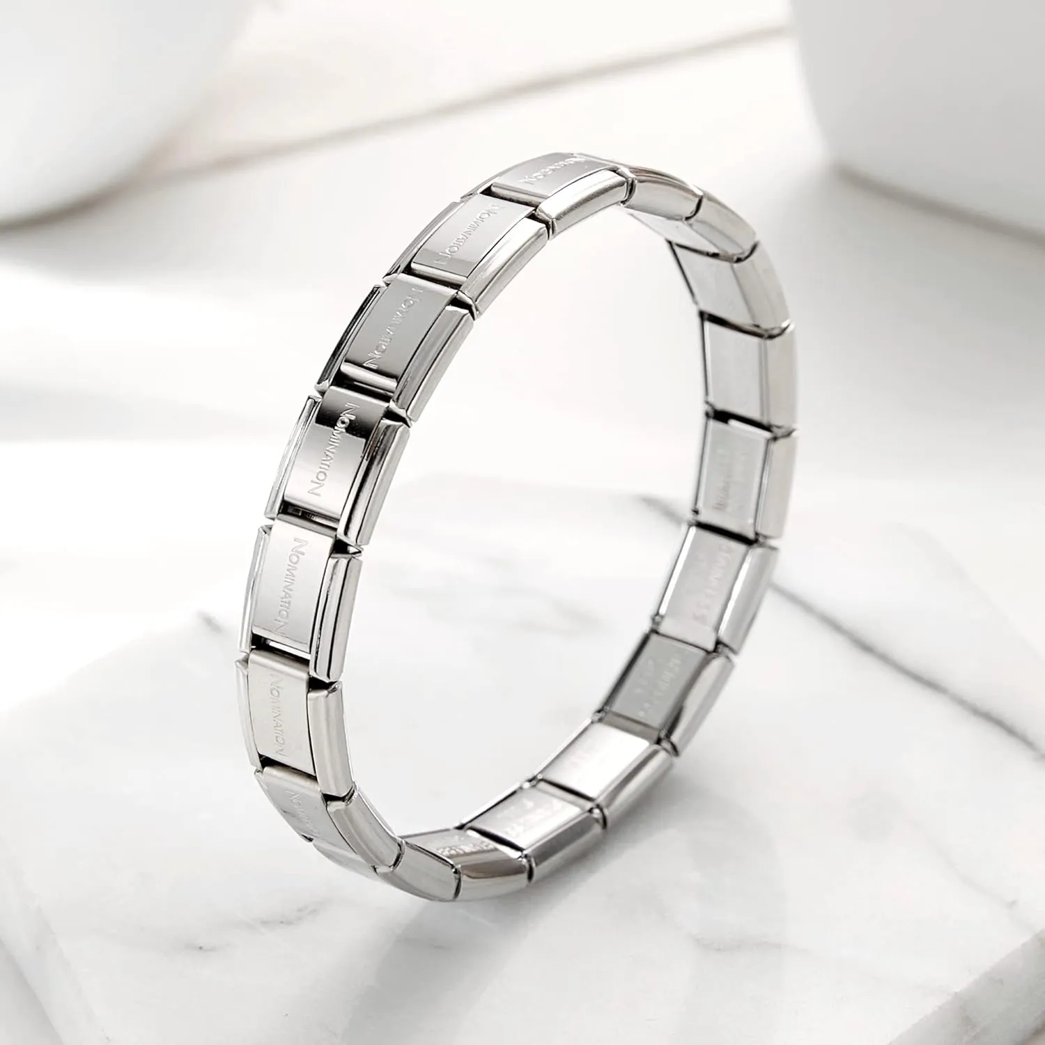RINHOO 9mm Italian Starter Charm Bracelet Starting Italian Charm Bracelet Link Square Silver Interlocking Stainless Steel Modular Links