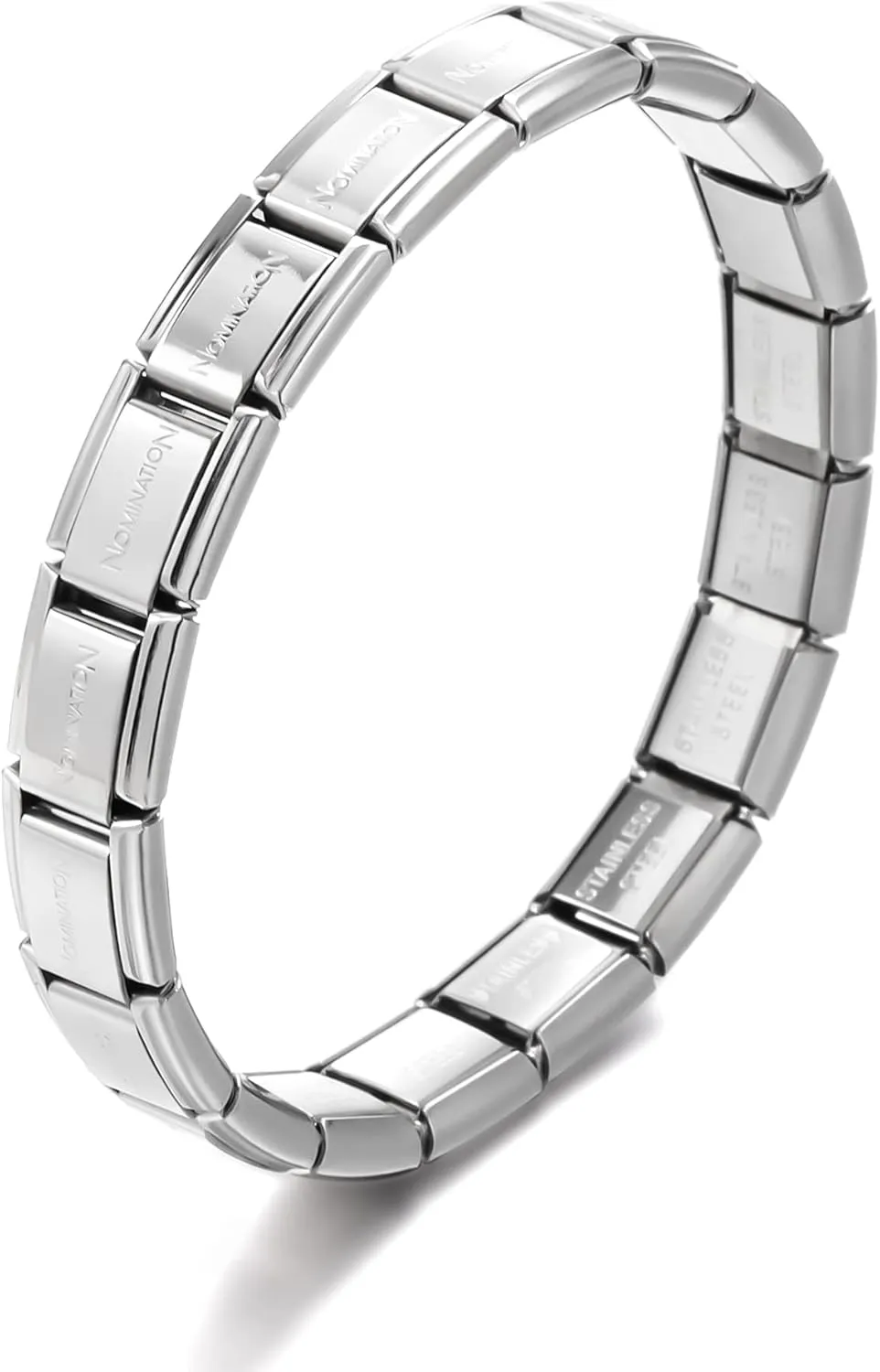 RINHOO 9mm Italian Starter Charm Bracelet Starting Italian Charm Bracelet Link Square Silver Interlocking Stainless Steel Modular Links