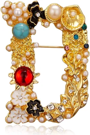 RINHOO Pearl Initial Brooch Pin Crystal A-Z 26 Alphabet Letters Brooch Colorful Enamel Breastpin Pin Jewelry for Women Gifts