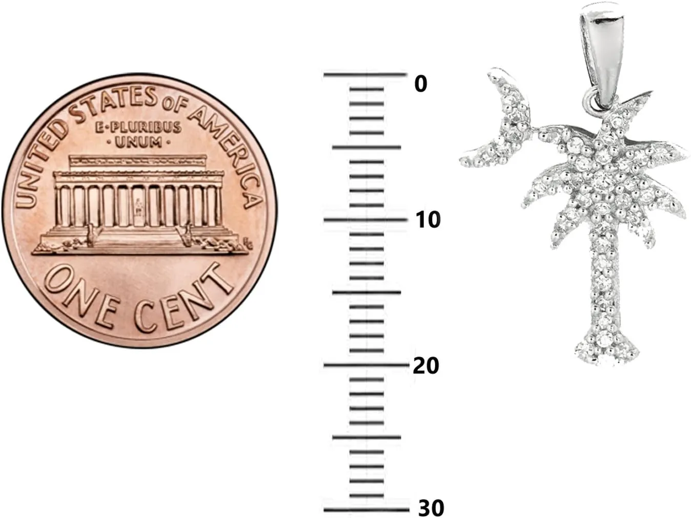 Ritastephens Sterling Silver Shiny Cubic Zirconia Palmetto Moon Necklace SC State Flag Charm, South Carolina Flag Pendant, Palm and Moon Charm Necklace
