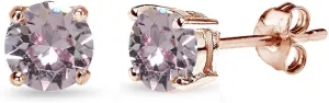 Rose Gold Flashed Sterling Silver 5mm Round European Crystals Stud Earrings for Women
