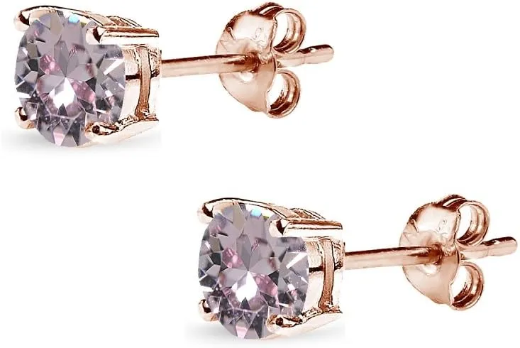 Rose Gold Flashed Sterling Silver 5mm Round European Crystals Stud Earrings for Women