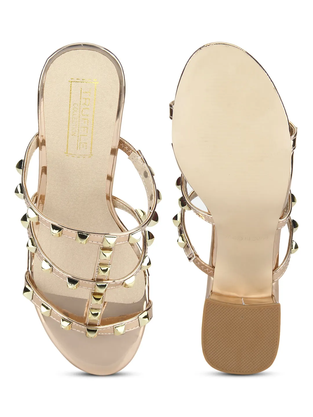 Rose Gold PU Studded Block Heels