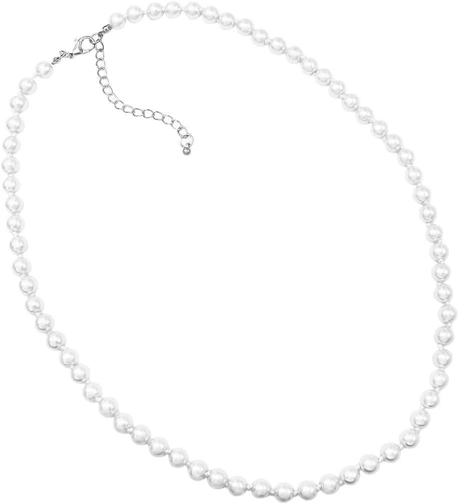 Rosemarie & Jubalee Women's Stunning Simulated Pearl Knotted Strand Necklace With Lobster Clasp