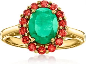 Ross-Simons 1.70 Carat Emerald and .70 ct. t.w. Garnet Ring in 18kt Gold Over Sterling