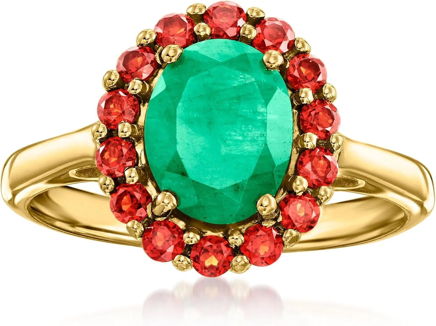 Ross-Simons 1.70 Carat Emerald and .70 ct. t.w. Garnet Ring in 18kt Gold Over Sterling