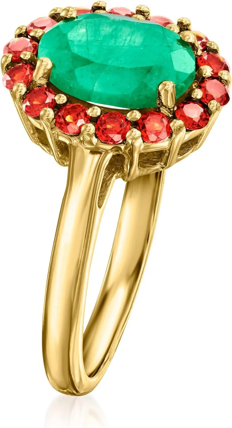 Ross-Simons 1.70 Carat Emerald and .70 ct. t.w. Garnet Ring in 18kt Gold Over Sterling