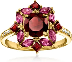 Ross-Simons 1.90 ct. t.w. Garnet and .80 ct. t.w. Rhodolite Garnet Ring With .10 ct. t.w. White Topaz in 18kt Gold Over Sterling