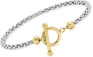 Ross-Simons Sterling Silver and 18kt Gold Over Sterling Popcorn-Chain Toggle Bracelet