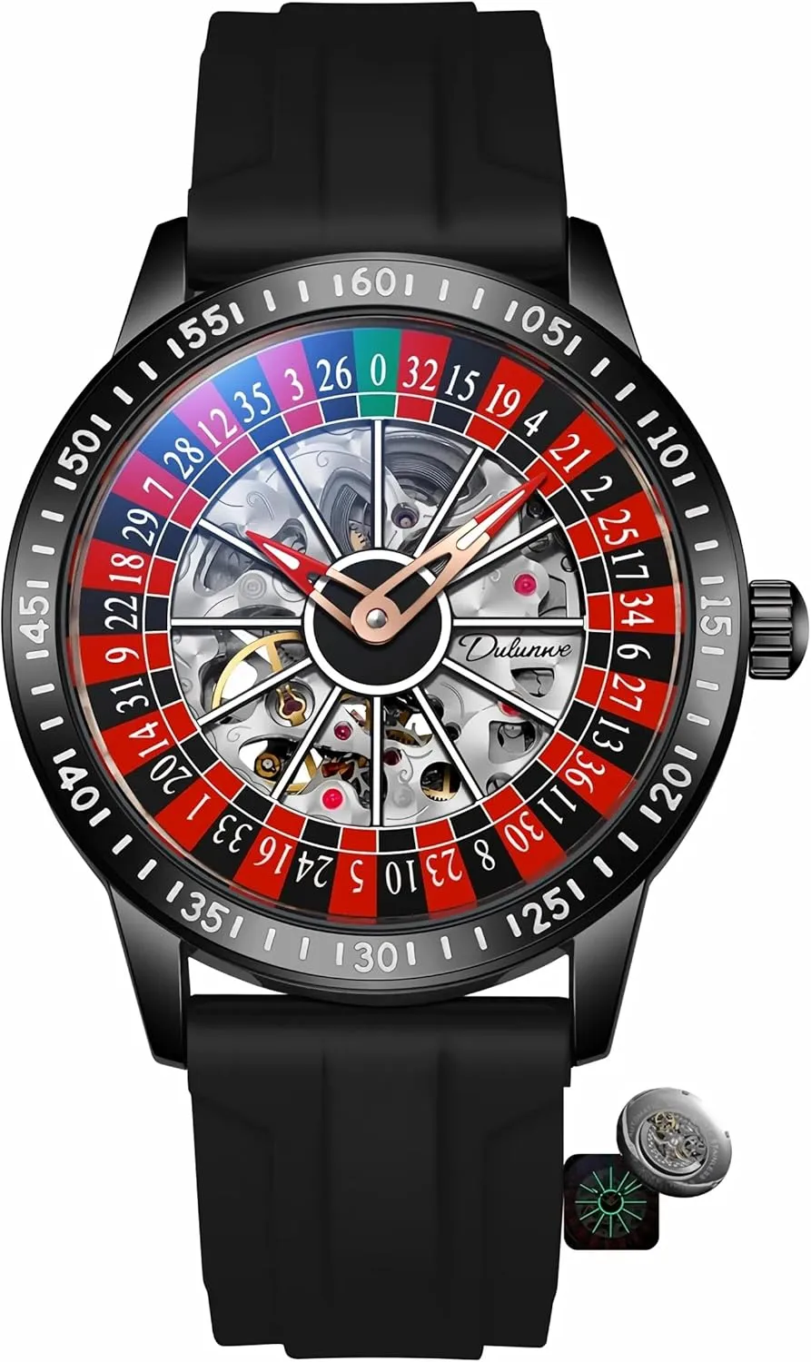Roulette Wheel Automatic Watches for Men Rotating Dial Design Hollow Out Waterproof Mens Unique Style Mechanical Watch