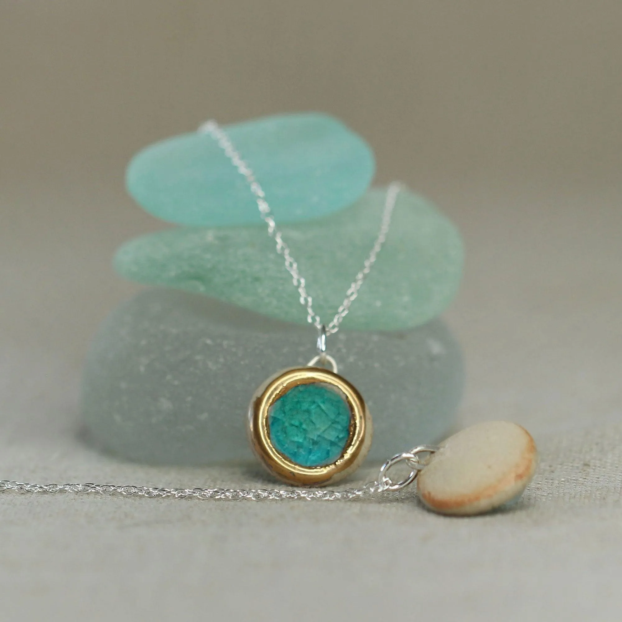 Round Emerald Turquoise Lagoon Sterling Silver Pendant Small