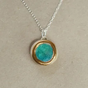Round Emerald Turquoise Lagoon Sterling Silver Pendant Small