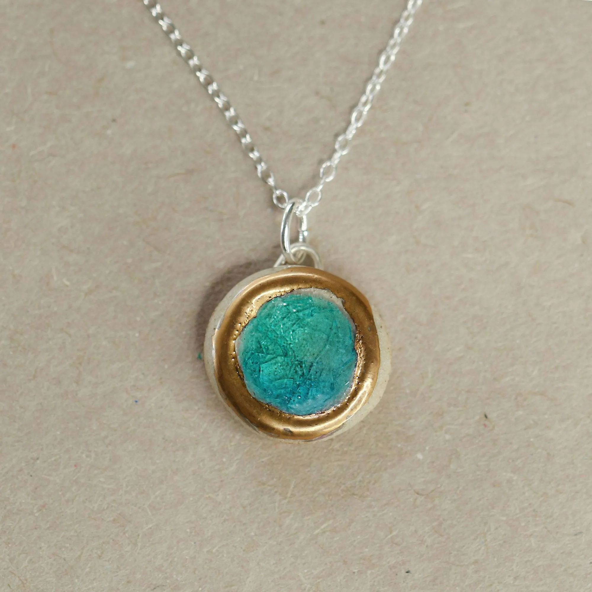 Round Emerald Turquoise Lagoon Sterling Silver Pendant Small