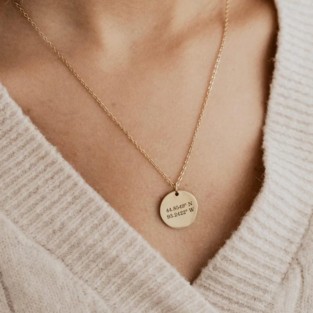 Round Stainless Steel Pendant Necklace with Custom Engraved Names and Date Personalized Text Included with Chain Gift for Lover