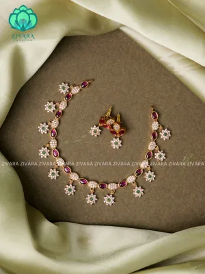 RUBY AND GREEN STAR AD MOTIF FREE - stylish and minimal elegant neckwear with earrings- Zivara Fashion