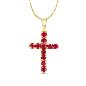 Ruby Cross Necklace in Solid Gold