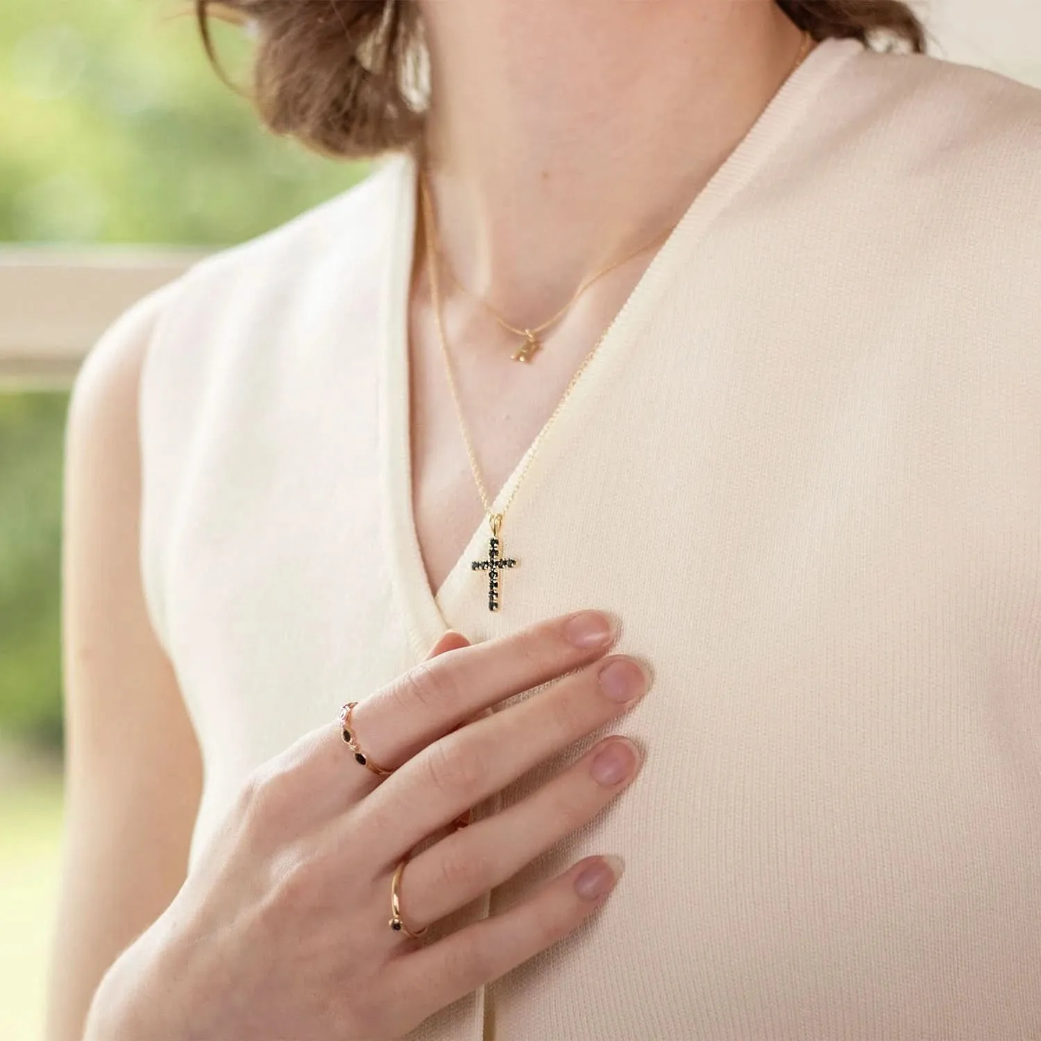 Ruby Cross Necklace in Solid Gold