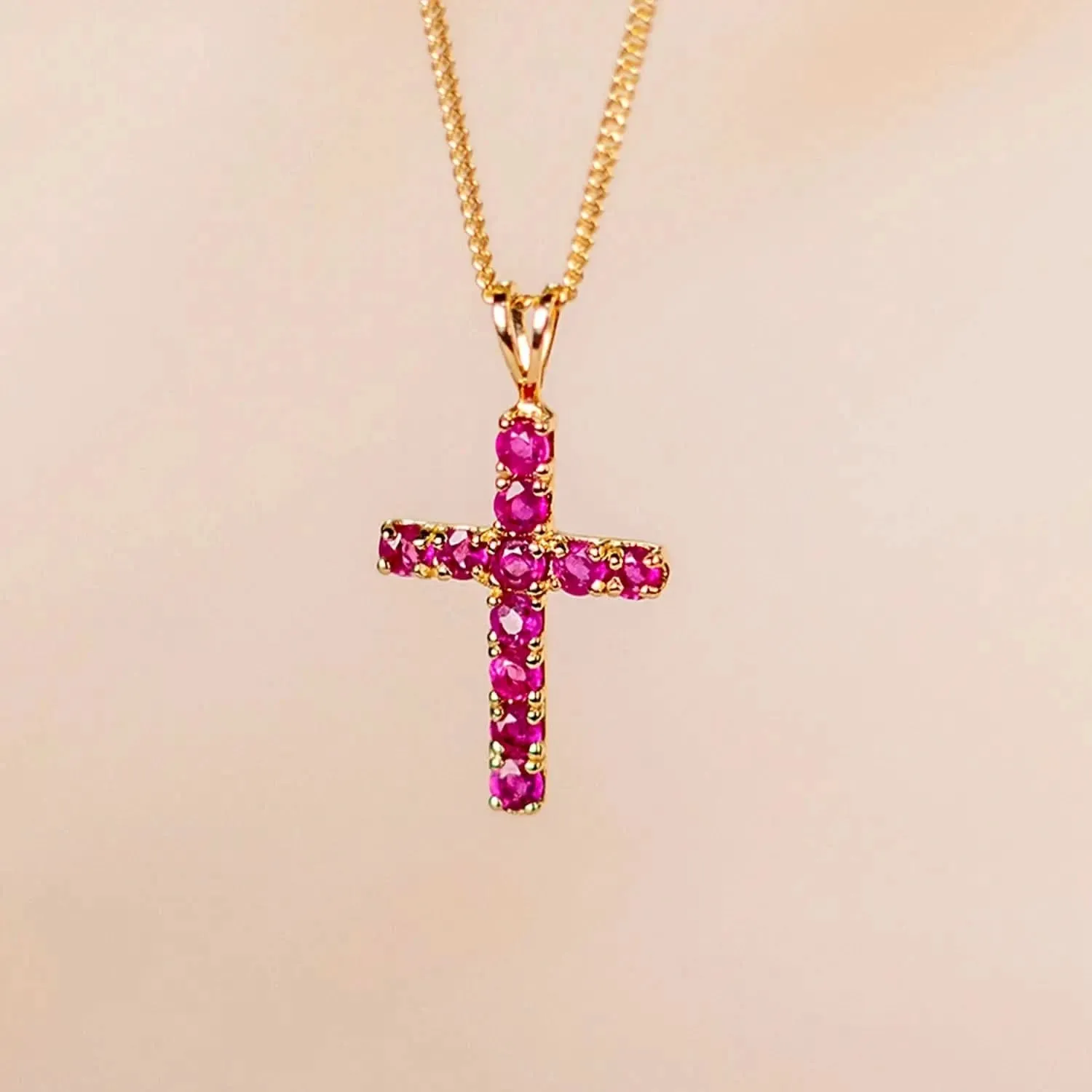 Ruby Cross Necklace in Solid Gold
