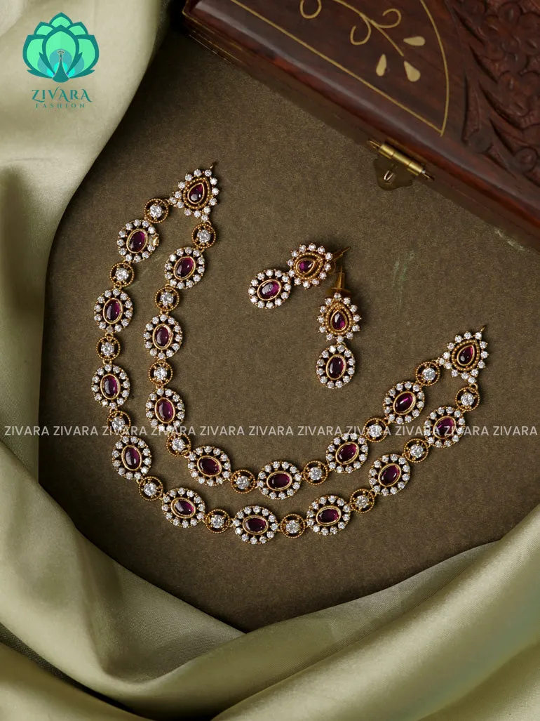 RUBY - TWO STEP- Traditional south indian premium neckwear with earrings- Zivara Fashion- latest jewellery design
