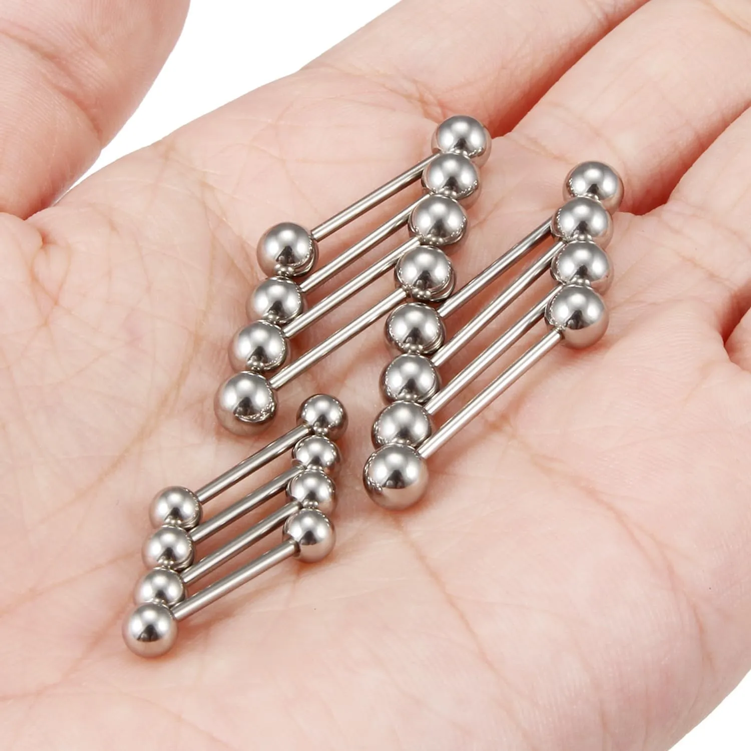 Ruifan 16G 14G Surgical Steel Shiny Ball Nipple Tongue Shield Ring Barbell Body Piercing Jewelry Retainer 12-16mm 12PCS