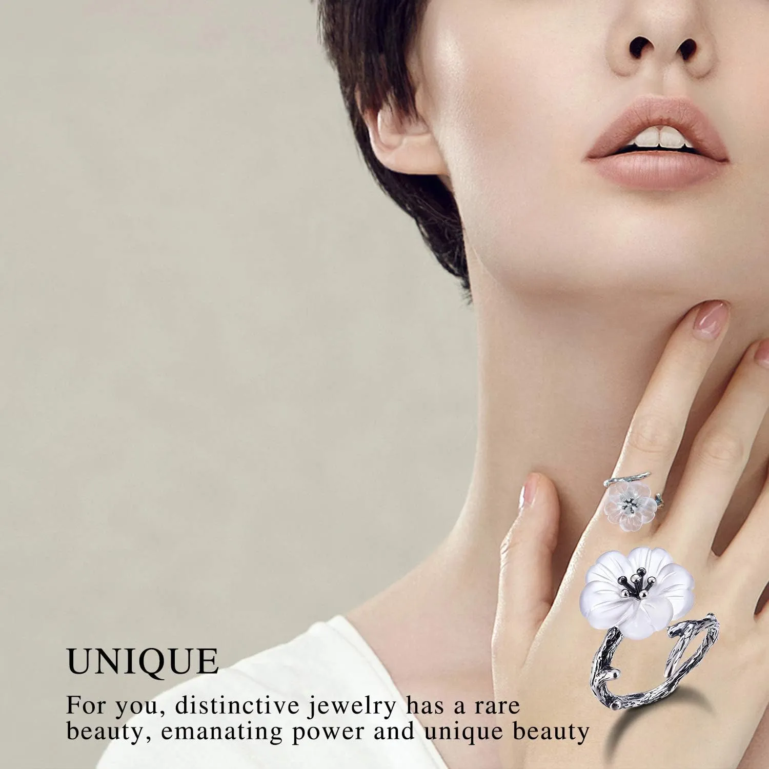 S925 Sterling Silver Ring Flower in the Rain Open Simulated Crystal Ring Handmade Jewelry Unique Gifts for Women