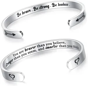 SAM & LORI Set of 2 Bracelets for Women Teens Be Brave Be Strong Be Badass - You are Braver