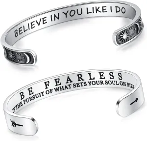 SAM & LORI Set of 2 Bracelets for Women Teens Believe in You Like I Do Sun Moon - Be Fearless