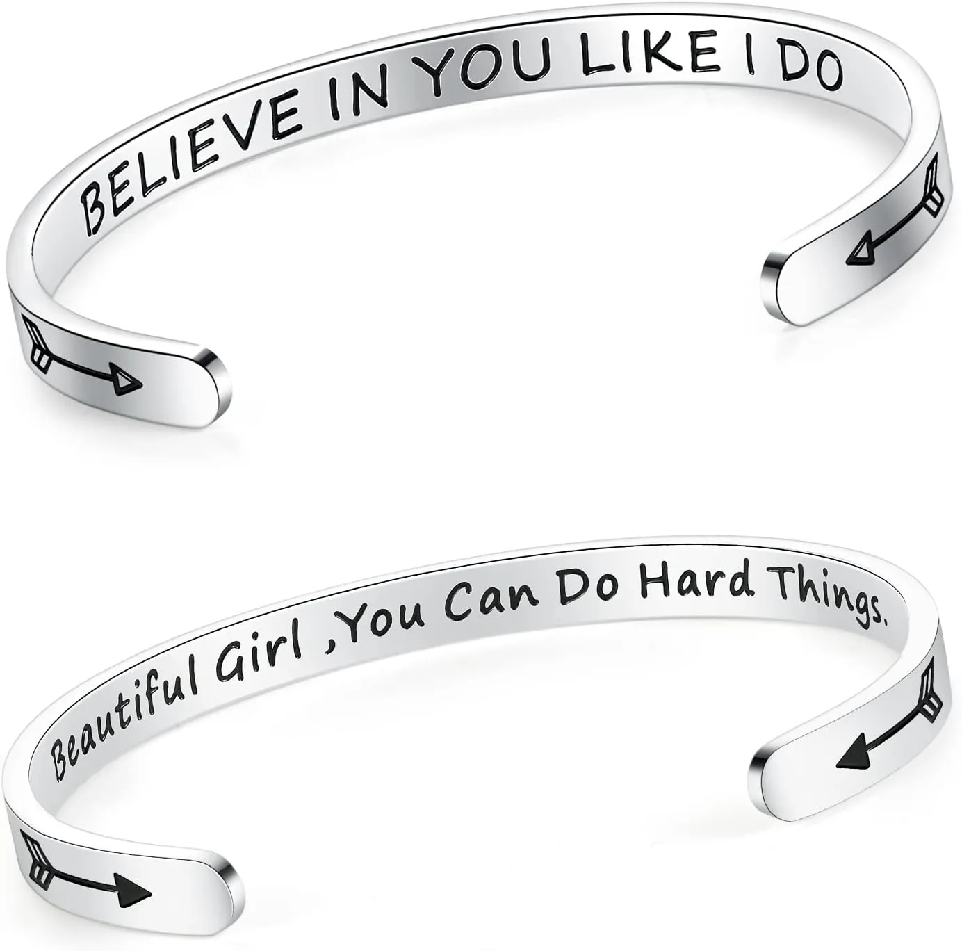 SAM & LORI Set of 2 Bracelets for Women Teens Engraved Believe in You Like I Do and Beautiful Girl You Can Do Hard Things