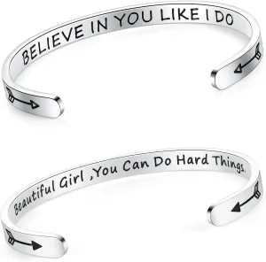 SAM & LORI Set of 2 Bracelets for Women Teens Engraved Believe in You Like I Do and Beautiful Girl You Can Do Hard Things