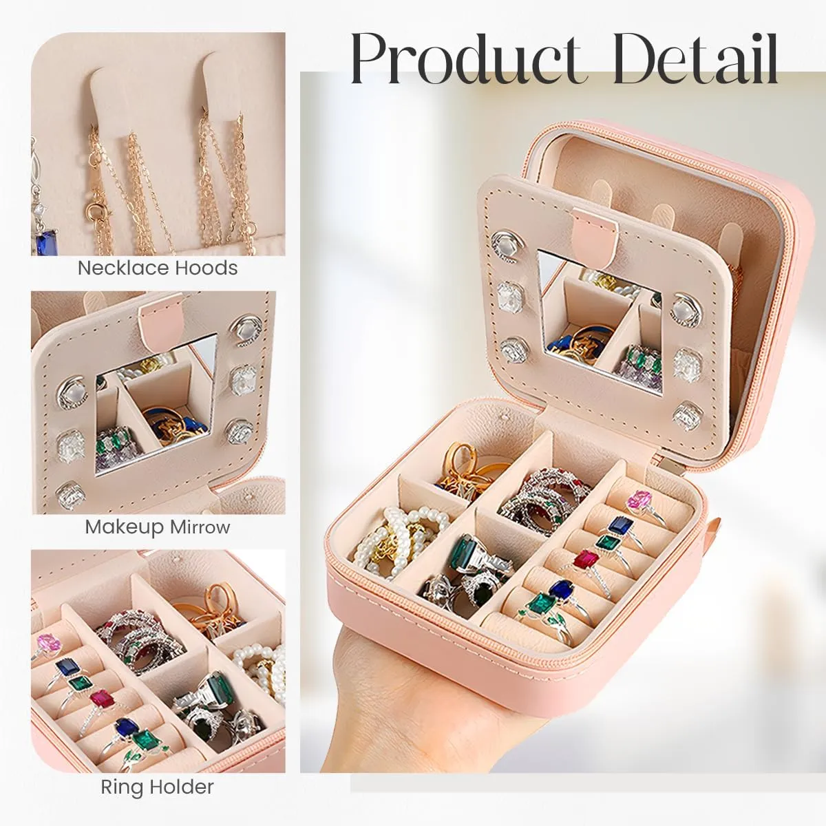 SANDJEST Personalized Jewelry Box, Pink Small Travel Jewelry Box with Initial K, Monogrammed Jewelry Case Organizer for Girls Women Teen, Mini Travel Essentials Gifts for Christmas Birthday