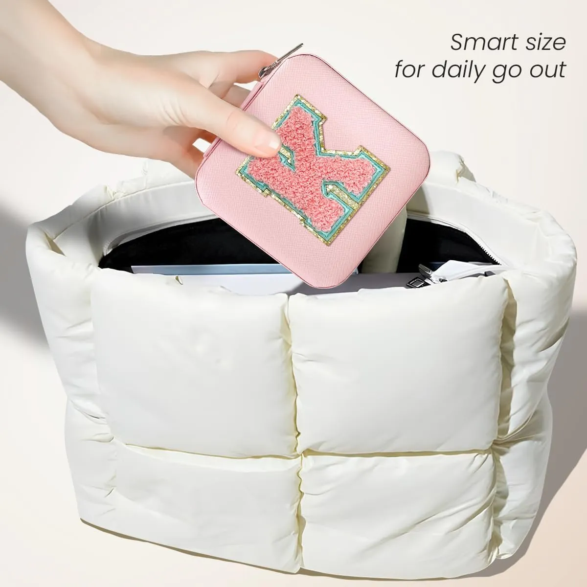 SANDJEST Personalized Jewelry Box, Pink Travel Jewelry Box with Initial K, Small Monogrammed Jewelry Case Organizer for Girls Women Teen Kids, Mini Travel Essentials Gifts for Birthday Christmas