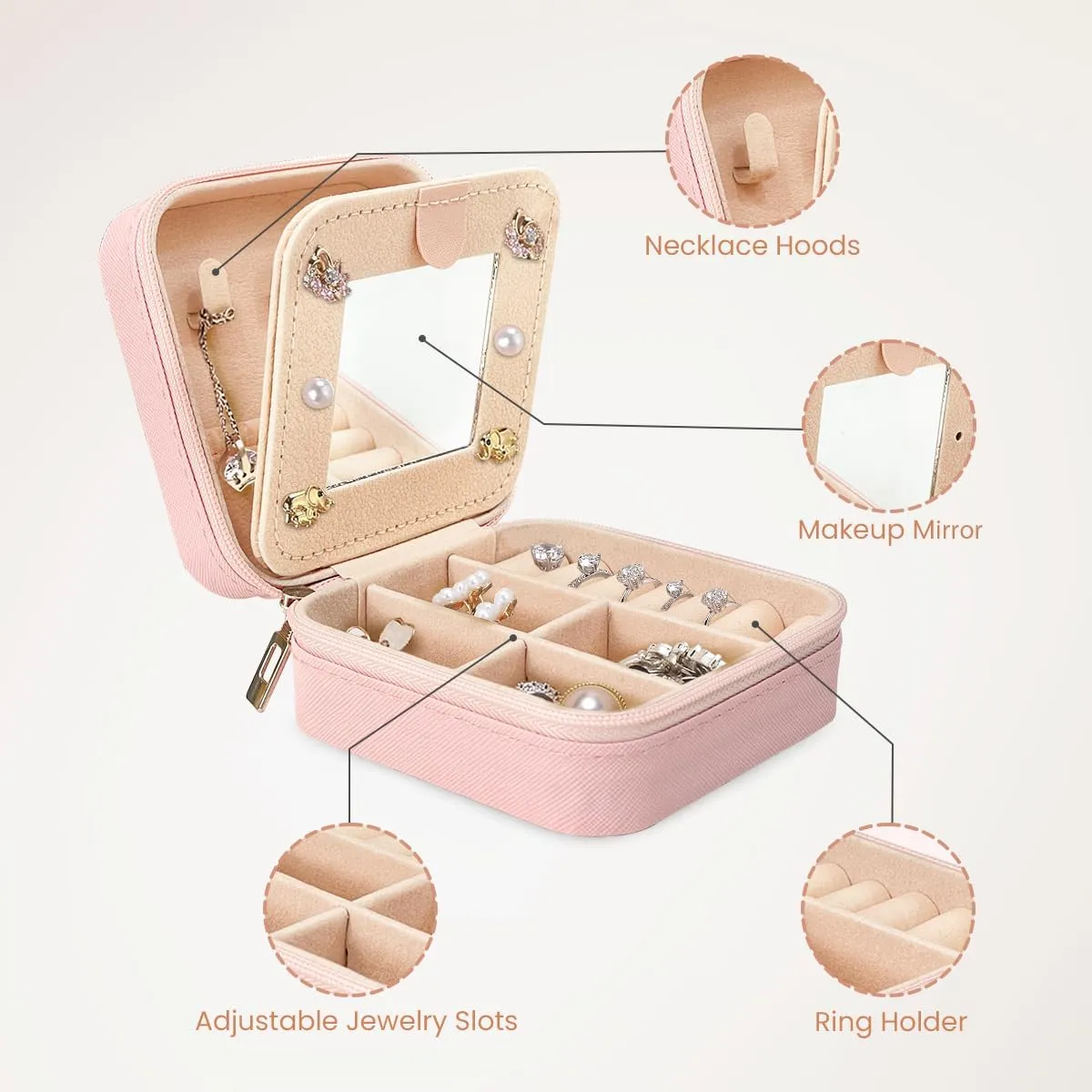 SANDJEST Personalized Jewelry Box, Pink Travel Jewelry Box with Initial M, Small Monogrammed Jewelry Case Organizer for Girls Women Teen Kids, Mini Travel Essentials Gifts for Birthday Christmas