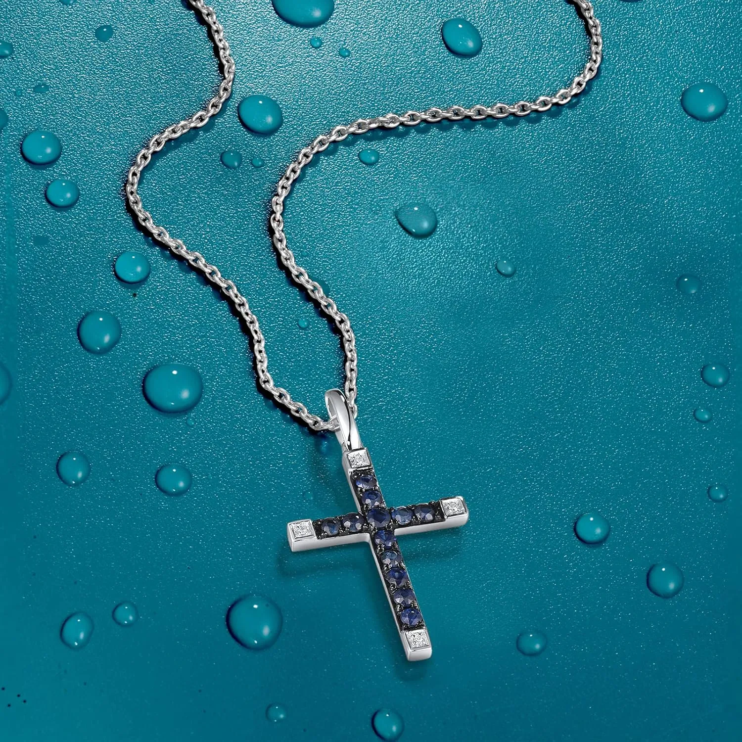 Santuzza 10K Solid Gold Gemstone Genuine Diamond Dainty Cross Pendant Without Chain for Women
